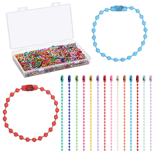 300 Pcs Mix Color Ball Chain Bulk, 3.9" Long 2.4mm Metal Bead Chain, Dog Tag Necklace Chains Beaded Metal Keychain, Colorful Bead Keychain for Jewelry Making Holiday Decoration Hanging Crafts DIY
