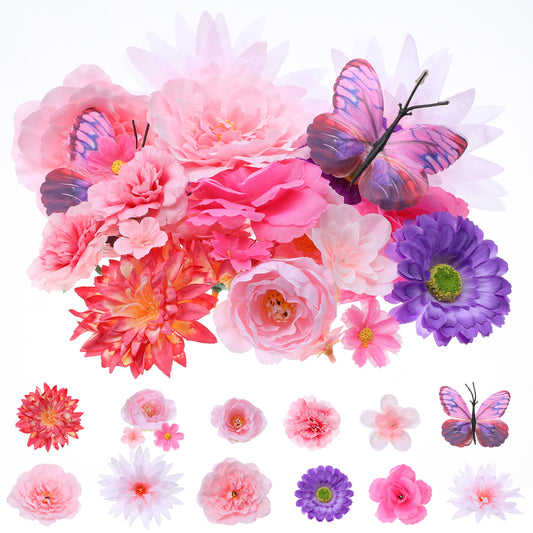 Psyqtsuary 32 PCS Craft Fake flower Decoration, Artificial Flower Heads, Mini colourful Flowers Heads Bulk Mix for DIY Wedding Party Hair Cakes Home Decoration Bridal Bouquet Flowers Wall