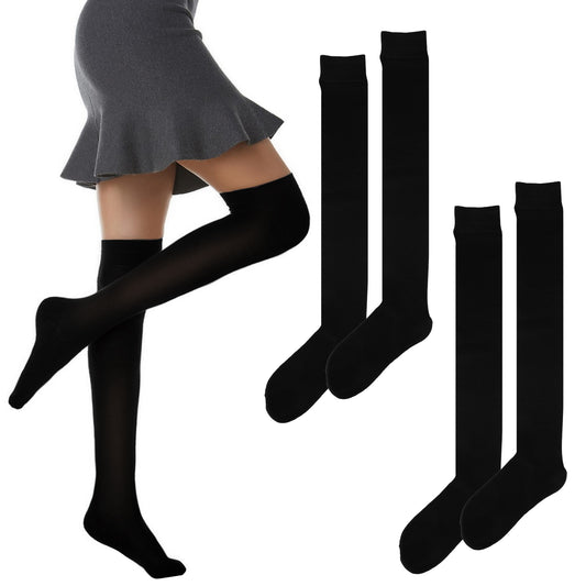 KALIONE Women's Thigh High Socks, 2 Pairs Thigh High Stockings Soft over the Knee Socks Plus Size Thigh High Boot Socks Cotton Long Leg Warmers Casual Knee High Socks for Women Girls, Black