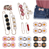 22 Pcs Pant Waist Tightener Detachable Jean Button Pins Waist Buckle No Sewing Required Pants Clips Jean Buttons for Loose Jeans (14 Set 10 Style)