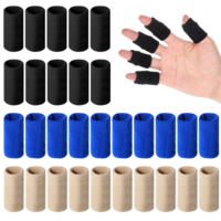30 Pcs Finger Brace Compression Sleeves Sport Finger Sleeves Protectors Elastic Thumb Splint for Arthritis Joint Pain Relief Basketball Baseball Sport(Black, Blue, Beige)