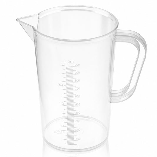 Plastic Measuring Jug with Handle, 1000ml Graduated Beaker Plastic Measuring Pitcher Transparent Large Measuring Cups for Liquid, Motor Oil, Laboratory, Kitchen, Commercial