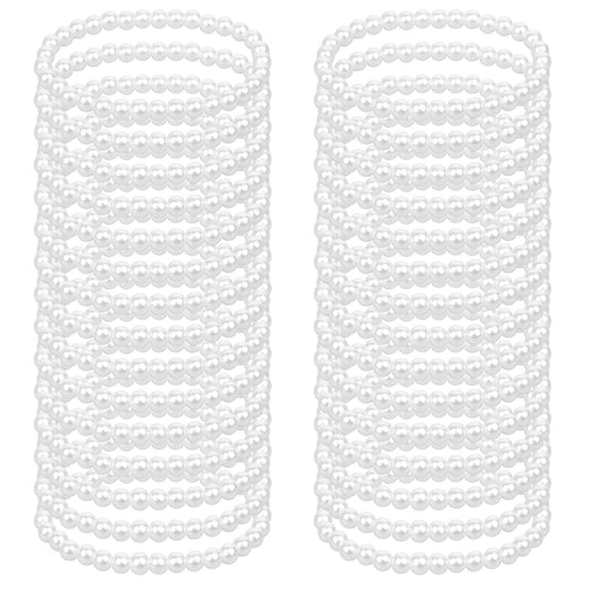Xthrotsenk 30 Pack White Pearl Bracelets for Women Bridal Elastic Stackable Pearl Bracelet Set Wedding Faux Pearl Bracelet Stack Stretch Fake Pearls Bead Bracelets for Bridesmaid Party Gifts