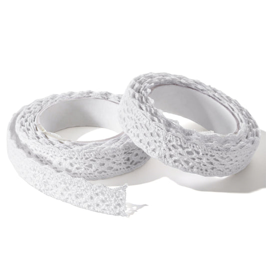 2 Roll Lace Trim Vintage White Lace Ribbon Self Adhesive Decorative Crochet Laces Fabric for Crafts Wedding Decoration Scrapbooking Gift Box(1.7m x 1.5 cm, White)
