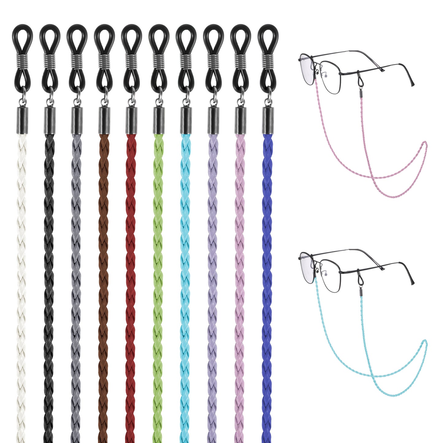 Vin Beauty 10 Pcs Eyeglasses Straps Chain, Universal Leather Glasses Chains Lanyard Non-Slip Spectacles Cord Sunglasses Strap Glasses String Holder Braided Accessory Chain Around Neck for Men Women