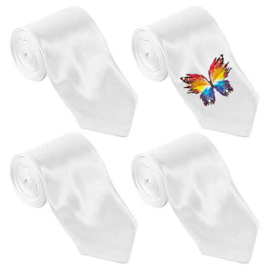 4 Pcs Sublimation Blank Tie for Men, White Polyester Neckties Solid White Blank Necktie Heat Transfer Neckwear, DIY Decorative Costume Men's Neckwear Tie for Father's Day Weddings Party Occasion