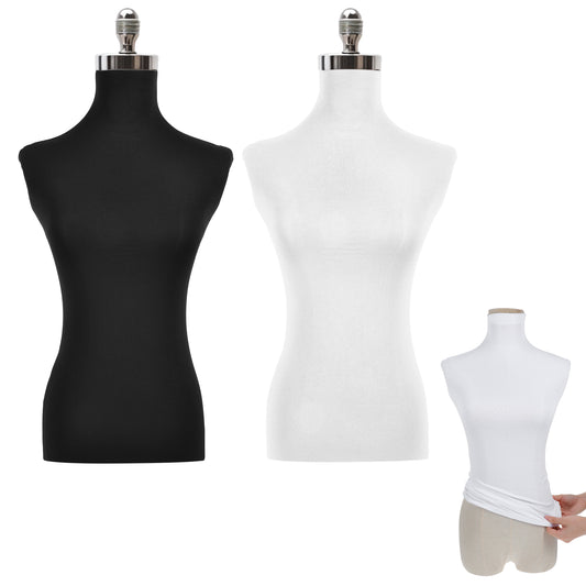 Mannequin Fabric Cover, 2 Pcs Soft Elastic Dress Form Cover for Retail Boutique Store Fashion Designer Model Display Fitting Styling (Black, White)