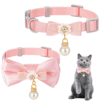 2 Pcs Adorable Cat Collar with Bow Cat Collar Breakaway Pink Cats Bows & Accessories Adjustable Cute Kitten Collars with Pearl Pendant for Girl Cats Pink