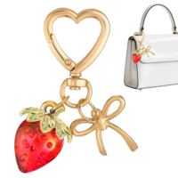 Xthrotsenk Strawberry Keychain Bow Key chains Cute Heart Bag Purse Charms Strawberry Themed Charm Accessories for Handbags Bag Purse Wallet Cellphone Car