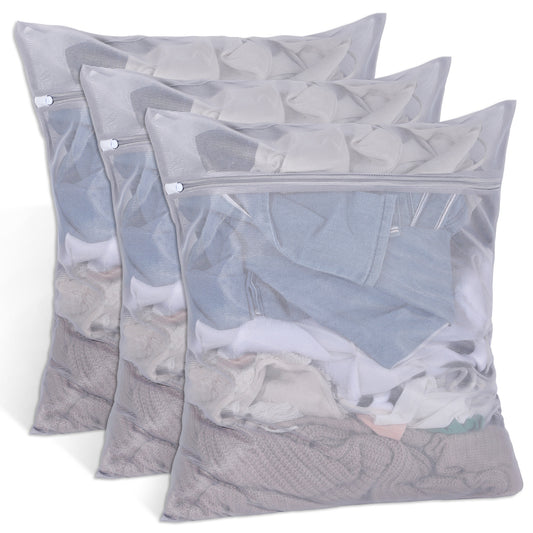 3 Pcs Mesh Laundry Bags 24 x 20inch Washing Delicate Bags with Zipper Mesh Lingerie Wash Bag for Washing Machine Blanket Dress Underwear Hosiery Sweater Blouse