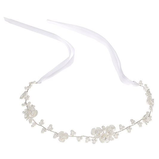 Flower Girl Hair Accessory, Bridal Pearl Flower Headpiece Headband Wedding Hair Accessories Bridal Hair Accessory Pearl Head Bands for Girls and Women Wedding Birthday Party First Communion Gold
