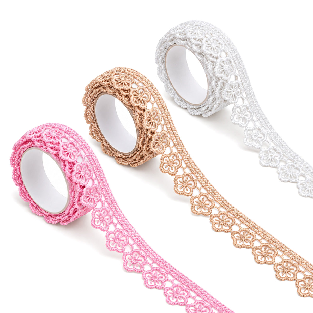Snuviax 3 Rolls Lace Washi Tape, 0.6" Self-Adhesive Decorative Masking Tape