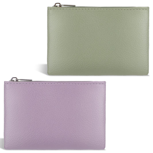 2Pcs Coin Purse Portable PU Lychee Pattern Zipper Coin Purse with Zipper Mini Change Wallet Coin Pocket for Women Credit Card ID Key Headset Folded Bills Lipstick(Purple&Green)