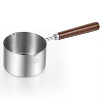 Stainless Steel Mini Pot Mini Butter Warmer 8.5 oz (250 ml) Minis Sauce Pan Cooking Pot Coffee Milk Warmer with Dual Spouts and Wooden Handle for Chocolate Butter Melting