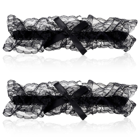 2Pcs Lace Wedding Garter for Bride, Perfect Garter Lingerie Leg Personalised Garters Belts Stretchy Black Garters Belt with Bow Sexy Thigh Leg for Women