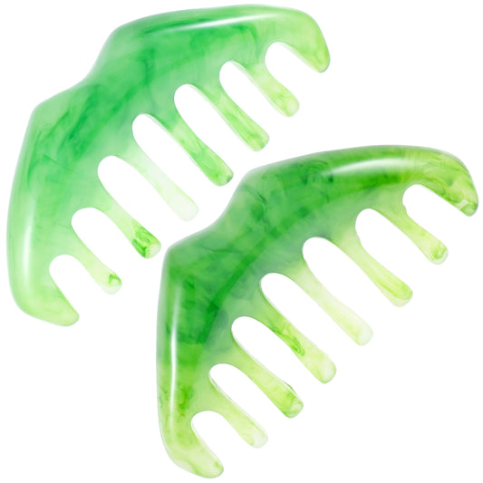 2 PCS Resin Massage Comb Jade Natural Guasha Scraping Scalp Comb Multi-Functional Handheld Head Massage Tool for Hair Growth Stress Relax Women Men Massager for Head Caring Head Therapy Acupuncture Tr