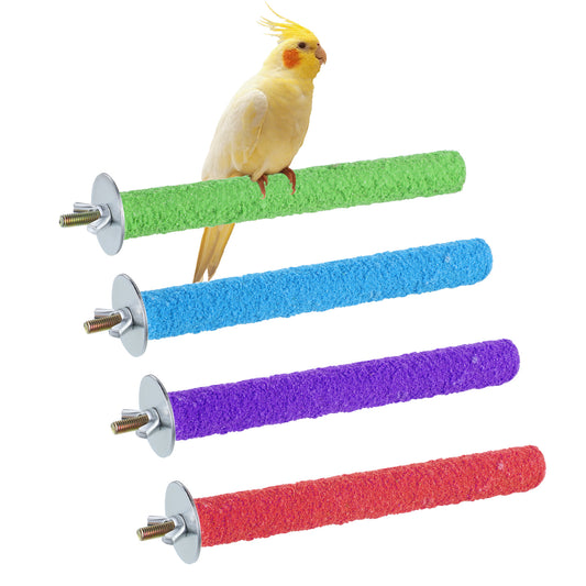 Parakeet Perches, 4Pcs Cockatiel Perch Bird Cage Perch Wood Parrot Stand Cage Accessories Colorful Natural Wooden Stick Paw Grinding Rough-surfaced Chew for Parakeet Cockatiel Conure Budgies Lovebird