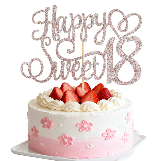 1 Pack Glittery 18th Happy Birthday Cake Topper, Pink Glitter 18 & Fabulous Sweet Birthday Cake Pick Cheers to 18 Years Birthdays Cakes Decoration Glitter Cakes Topper for Hello 18th Celebrating Party