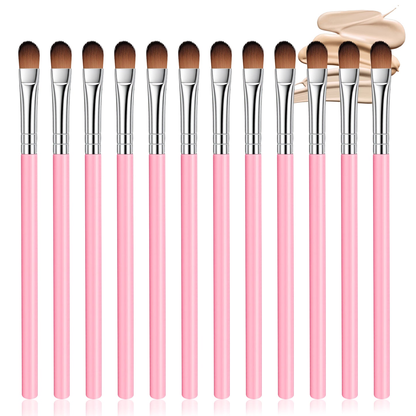 12 Pcs Flat Concealer Brush Small Concealer Brush Under Eye Flat Makeup Brushes for Concealing Small Imperfection Blending Setting Buffing MakeupEye Primer Base (Pink)