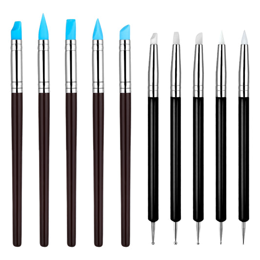 10pcs Modeling Dotting Tool Carving Modeling Silicone Clay Sculpting Tool Rubber Tip Carving Pen Brush for Pottery Craft, Rock, Nail, Blending, Drawing DIY Handicraft, Silicone Brush, Sculpture Potter