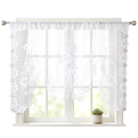 Xelsluthe White Floral Lace Curtain Swag for Kitchen, Semi-Sheer Window Valances Hollow Knitted Half Lace Curtain Rod Pocket for Bathroom Dining Room Cafe Decoration, 59 X 39 Inch 1 Panel