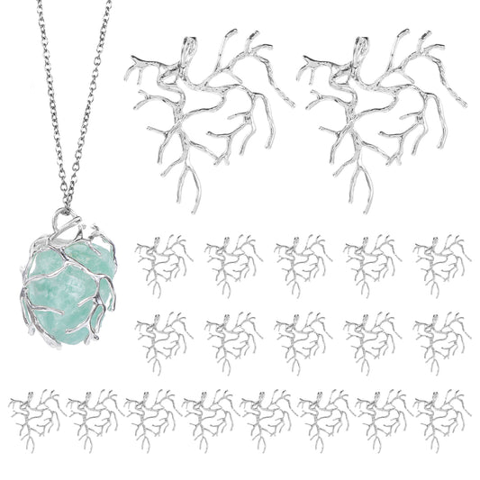 EupHHonycs 20 PCS Bezels for Resin Jewelry Making, Pendant Trays Open Bezels for Resin Jewelry Making Branch Shape Metal Claw Cage Pendant Frames for DIY Necklace Jewelry Craft, Silver