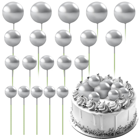 20 Pcs Silver Balls Cake Topper 4 Size Christmas Balls Cake Decoration Silver Mini Bubble Balls Cake Picks Cake Foam Ball for DIY Decoration Wedding Baby Shower Birthday Christmas Party
