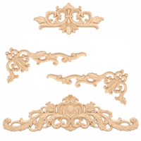 4Pcs Wood Appliques Onlays Decorative Wooden Applique for Furniture Decals Long Wood Carved Appliques Onlays for DIY Decorative Wooden Carving Decals for Wall Cupboard Bed Door Cabinet Wardrobe