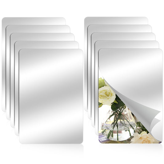 Xthrotsenk 10Pcs Flexible Mirror Sheets Plastic Mirror Acrylic Mirror Tiles Safety Mirror Sheets Non Glass Mirror Sticker Flexible Frameless Small Rectangular Mirror Trays Plate (6.3 x 4 Inch)