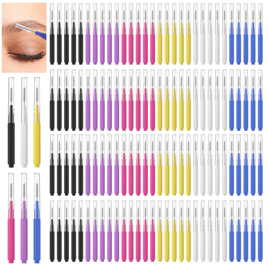 120PCS Micro Eyebrow Brush with Cap Brow Lamination Brush Professional Micro Spoolies Eyelash Extensions Makeup Spoolies for Travel Home Salon Makeup Artists Beauty Lovers (Multicolor)