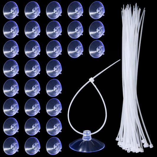 30PCS Aquarium Suction Cups with 50PCS Zip Tie, Small Suction Cup Without Hooks 35mm Clear Fish Tank Suctions Cup for Binding Aquarium Plant Holder Fish Tank Plant Moss Shrimp Nest Landscape Fixation