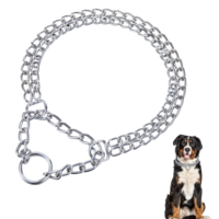 Chain Dog Choker Collar, Stainless Steel Metal Anti-Chew Training Collars Double Link Adjustable for Small Medium Dogs(for Pet's Neck 16-19'')