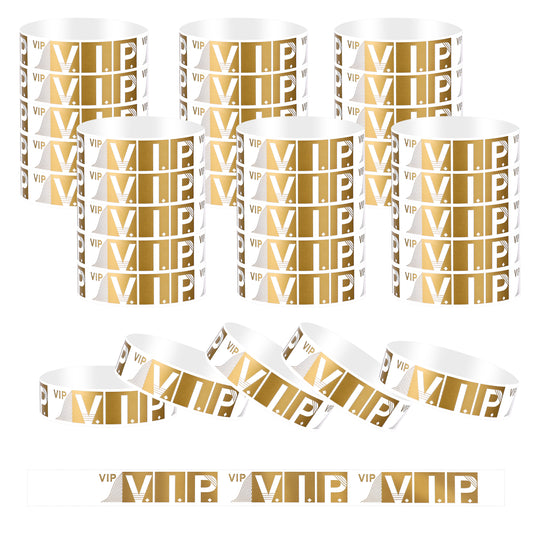 100 Pcs VIP Wristbands for Events Waterproof Wrist Bands VIP Paper Wristbands Party Bracelets Custom Wristbands Identification Wristbands Arm Bands for Events Concerts(Gold)