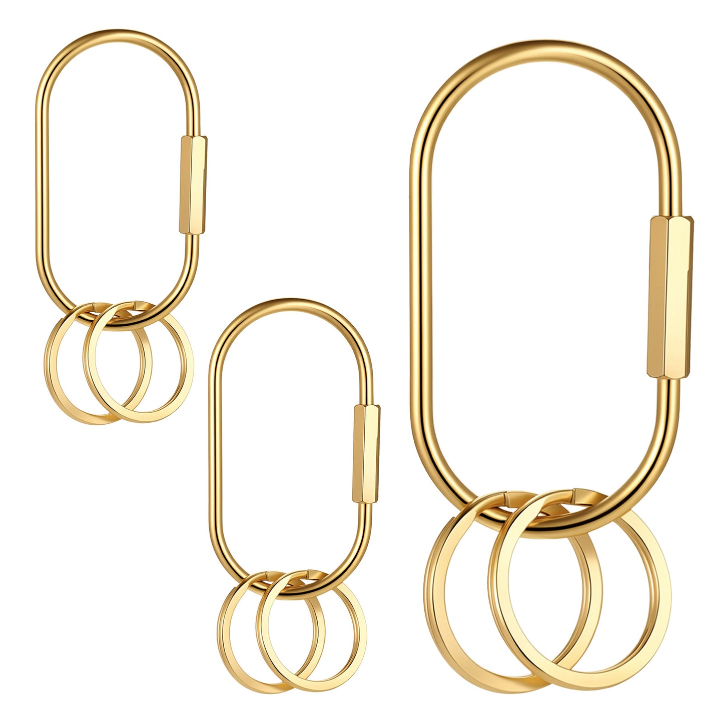 Psiriol 3 Pack Gold Brass Key Ring, Screw Lock Carabiner with 6 Keyrings Carabiner Keychain Clip Key Organizer for Men and Women Purse Bag Charms Handbags Accessories