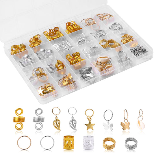 140 PCS Jewelry for Women Braid Jewelry Hair Dreadlocks Hair Beads Butterfly Clips Gold and Silver Hair Cuffs Rings Star Shells Charms for Hair Decoration Hair Jewelry Accessories for Women Braids