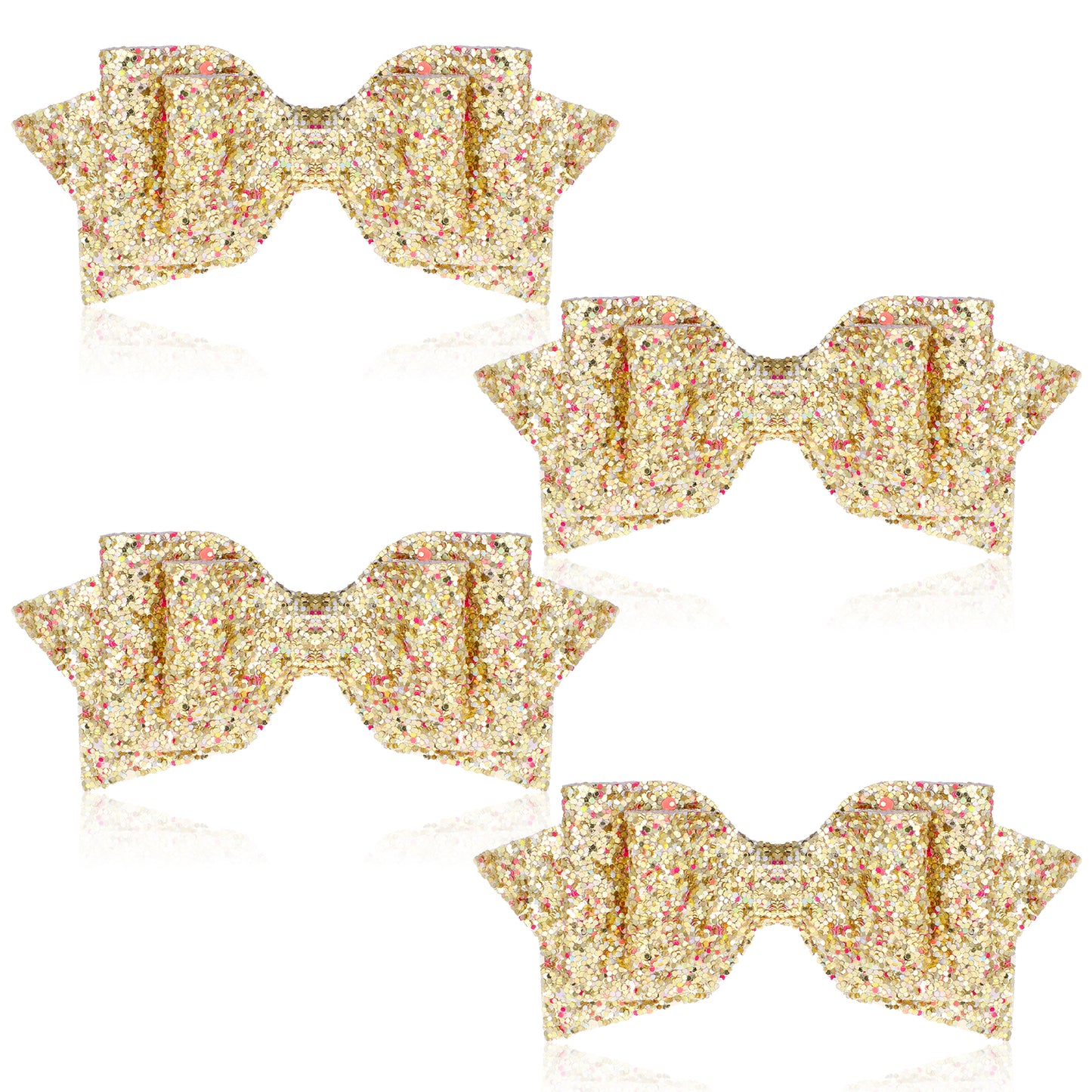 4 Pcs 5 Inch Glitter Hair Bows Clips for Girls, Gold
