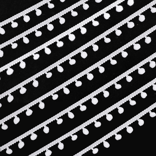 20 Yards Pom Pom Fringe Trim, Mini Pom Poms Balls Fringe Trim 24mm Single Edge Ball Trim White Tassel Sewing Trim for Decoration DIY Crafts Party Home Curtain Clothes Pillow