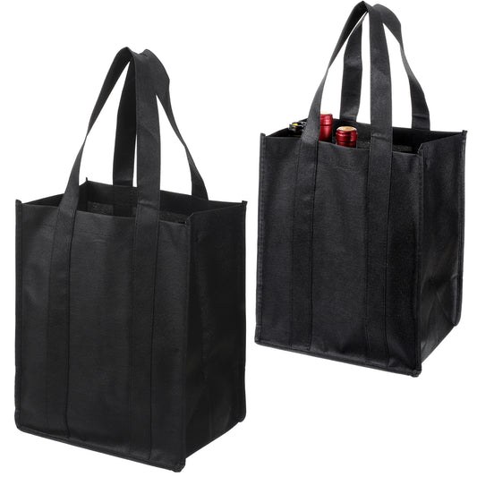 Eldraqth 2 Pcs Bottle Bags for Wine x 6, Wine Carrier Bag 6 Bottles Black Bottle Holder Bag with Compartment Carry Handle Non-Woven Reusable for Storing Carrying Beer Champagne for Travel, Camping