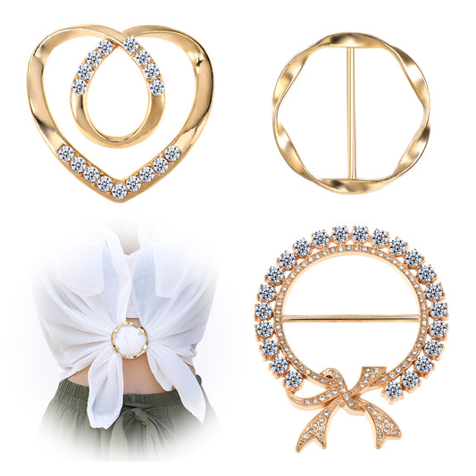 3 Pcs Metal Tshirt Clips Shirt Clip Scarf Tie Buckle Rings for Clothes CornerKnotted Button Clip for Girl Women Clothing Accessories (Gold)