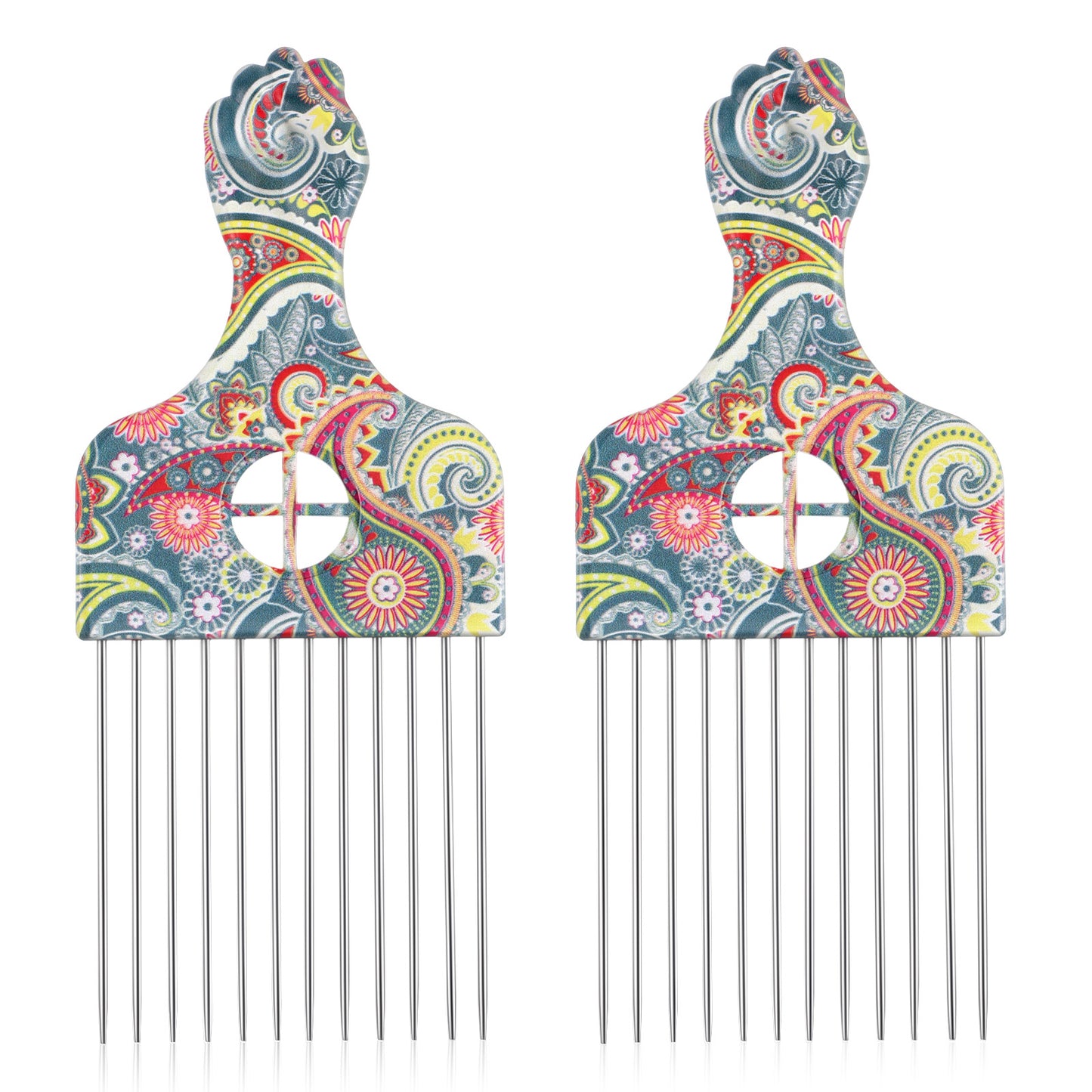 2 Pack Stainless Steel Professional Hair Styling Pick Comb Hair Picks for Women Men Curly Hairs Afro Pick Comb Wig Braid Detangling Styling Lift Combs Tool