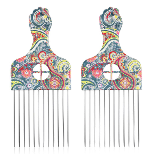 2 Pack Stainless Steel Professional Hair Styling Pick Comb Hair Picks for Women Men Curly Hairs Afro Pick Comb Wig Braid Detangling Styling Lift Combs Tool