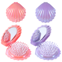 Metallic Shinning Finish Foldable Travel Hair Brush, 2 Pcs Mini Hair Brush with Mirror Shell Shape Portable Hair Brush Pocket Brush Compact Brush Mini Massage Comb Travel Brushes for Hair women men