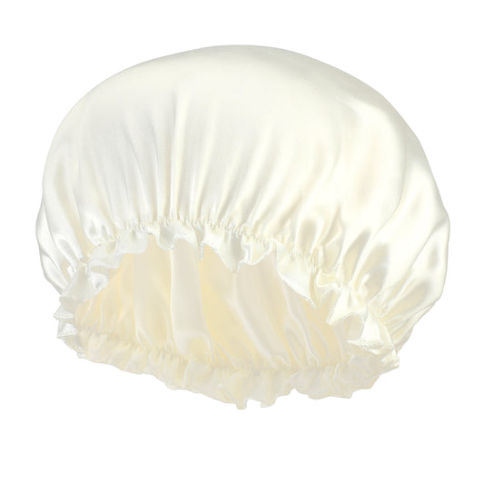 Reusable Shower Caps, White Shower Caps for Women Large Waterproof Shower Cap with Terry Cloth Lining Washable Double Bathing Shower Caps Reusable Elastic Hair Caps for All Hair Lengths