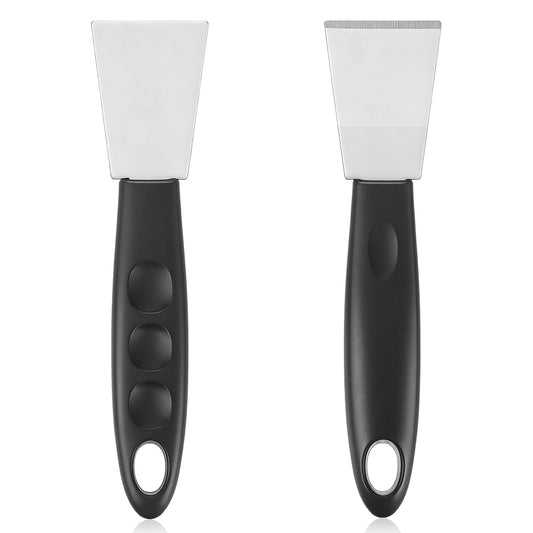 2 Pcs Cleaning Scraper for Ovens Stoves, Stainless Steel Metal Cleaning Tool with Grip for Stove Oven Glass Grout Adhesive Paint 3D Printing, Professional Non-Scratch Scrapers (Straight + Bending)