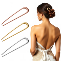 3 Pcs Metal French Hair Pins for Thick Hair, Metal U Shaped Hair Pins, U-Shaped Hair Pins, French Twist Hair Pin Fork, Retro 2 Prong Updo Chignon Pins, U-Shaped 3.9in French Twist Stick for Women