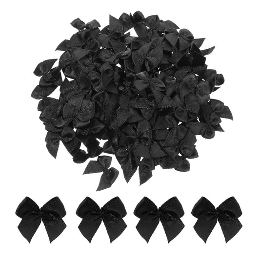 Mozeat Lens Mini Black Bows, 100 Pcs 1 Inch Black Ribbon Bow Mini Bows for Crafts Tiny Premade Bow for DIY Sewing Crafts Gift Wrapping Hair Accessories Wedding Birthday Party Scrapbooking Decorations