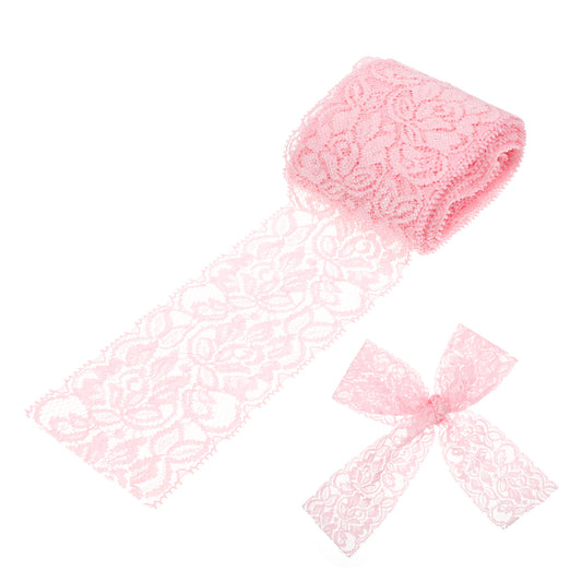 Pink Lace Ribbon, 2.5" Wide 5.5 Yards Pink Lace Trim Stretch Vintage Floral Pattern Fabric Ribbon for Sewing DIY Crafts Gift Wrapping Wedding Party Home Decoration