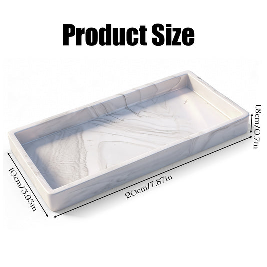 7.9" x 4" Silicone Bathroom Tray Small Bathroom Vanity Tray for Soap Dispenser Soap Perfume Candles Towel Accessories Toilet Tank Desk (Marble White)