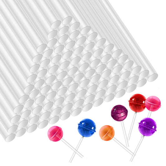 100 Pcs Clear Cake Pops Acrylic Lollipop Sticks 15cm Clear Round Rods Candy Lollipop Cake Making Tool Candies Chocolates Plastic Sticks Strip for DIY Crafts Making (3mm)