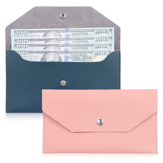 Zyghjort Cash Envelope Wallet, 2 Pcs PU Leather Cash Holder Reusable Budget Wallet Waterproof Money Organizer for Money Receipt Coin Check Billing (Blue, Pink)